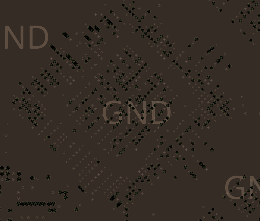 Distribution of BGA area vias and pads for A210-1DIE-FCBGA