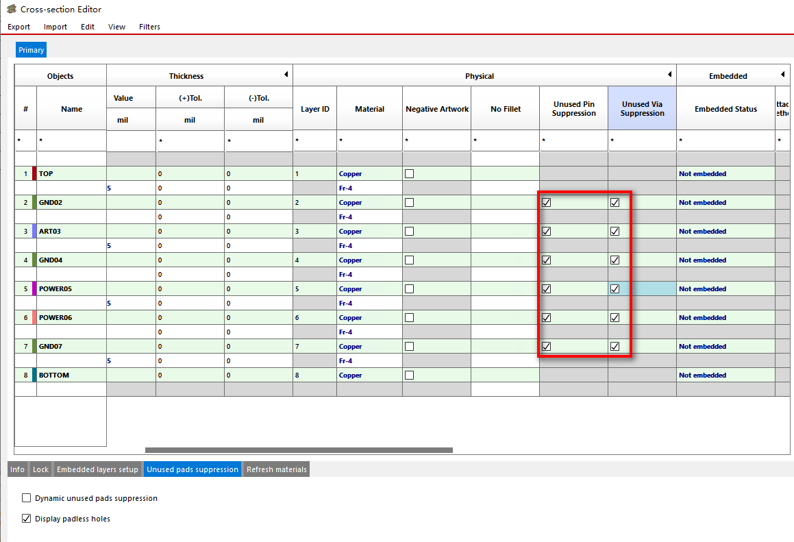 Disabling non-functional annular rings and solder rings in allegro17.4